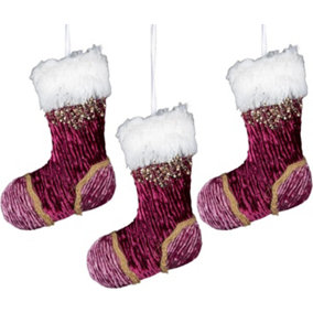 Shatchi 3Pcs Pink Burgundy Mini Santa Stocking 15cm - Christmas Tree Hanging Decorations Ornaments Themed,3pcs
