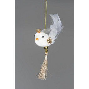 Shatchi 3Pcs White Robin Bird 7x13cm - Christmas Tree Hanging Decorations Ornaments Fairy Tale Themed Xmas Tree Pendant