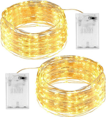 Shatchi 40 LED/4m Fairy String Lights Silver Wire Battery Operated Warm White Waterproof for Decoration,2pk