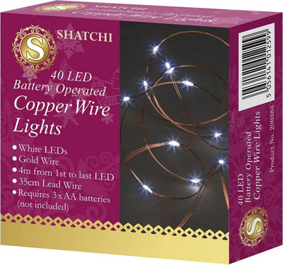 Shatchi 40 LEDs Gold Wire With Cool White LEDs Copper Wire Indoor Battery Operated StringLights