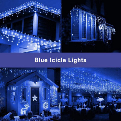 Shatchi 480 Blue LEDs Icicle String Fairy Timer Lights - Outdoor Decor with Timer Function