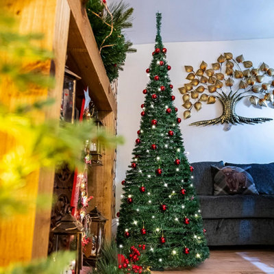 Shatchi 4ft / 120cm PreLit Pop Up Christmas Tree with LEDs and Red