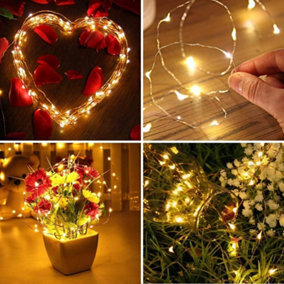 SHATCHI 4M Long 40 Warm White LED Lights Micro Rice Silver Copper Wire Indoor Battery Operated String Fairy Lights Christmas