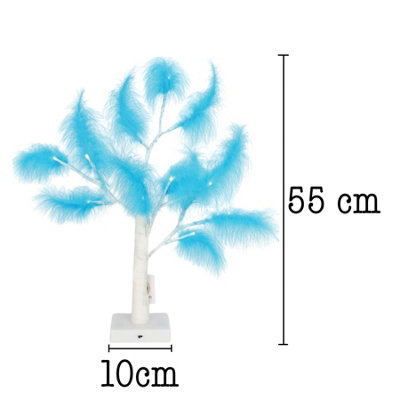 Shatchi 55cm Light Blue Feather Tree Table Lamp Warm White LEDs Lighted ...