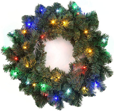 Shatchi 55cm Pre-Lit Green Christmas Wreath Alaskan Pine with 30 Multicolour LEDs - 6