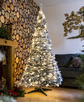Shatchi 5Ft Prelit Holly Flock Pop up Christmas Tree LED Warm White Lights Baubles Battery Operated