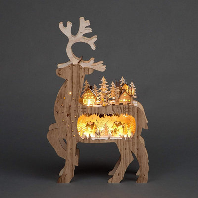 SHATCHI 69cm Christmas Forward Facing Dee Wooden Laser Cut Battery Operated Village Scenery and Warm White LEDs Christmas Gift Price Comparisons | Compare The Build