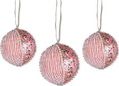 Shatchi 7cm Bauble Baby Pink - 3Pcs Christmas Hanging Decorations