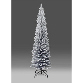 Shatchi 7ft Artificial Slim Christmas Pencil Tree Snow Flocked with Metal Stand