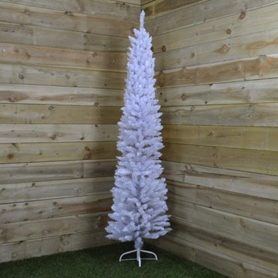 SHATCHI 8Ft Artificial Flocked Slim Christmas Pencil Tree Holiday Home Decorations with Pointed Tips and Metal Stand