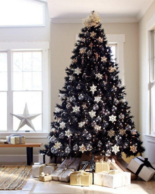 Shatchi Alaskan Pine Black Christmas Bushy Looking Artificial Tree with Metal Stand PVC 8Ft 240CM