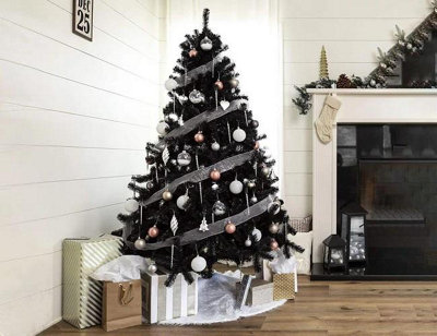 SHATCHI Alaskan Pine Black Christmas Bushy Looking Artificial Tree with Metal Stand Xmas Home Décor, PVC, 7Ft/210CM