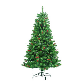 SHATCHI  Artificial Christmas Tree Maryland Fir Green Tips Red Berries and Pine Cones Xmas Home Decorations Metal Stand, 4Ft