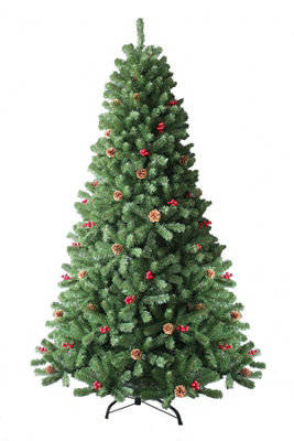 SHATCHI Artificial Christmas Tree Maryland Fir Green Tips Red Berries and Pine Cones Xmas Home Decorations Metal Stand, 7Ft Price Comparisons | Compare The Build