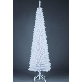 SHATCHI Artificial Flocked Slim Christmas Pencil Tree Holiday Home Decorations with Pointed Tips and Metal Stand, White, 7ft