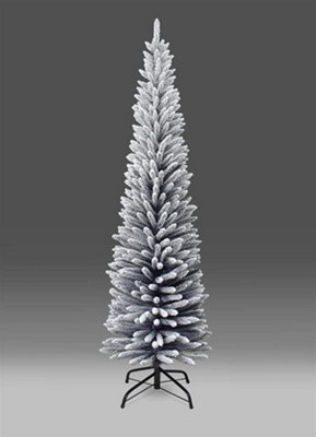 Shatchi Artificial Slim Christmas Pencil Tree Holiday Home Decorations with Pointed Tips and Metal Stand, Snow Flock,5ft