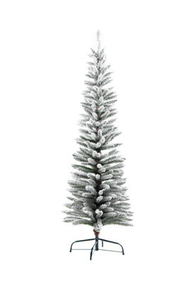 Shatchi Artificial Slim Christmas Pencil Tree with Pointed Tips and Metal Stand, Snow Flock, 8ft