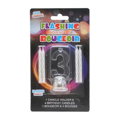 Shatchi Birthday Candle Number 3 Flashing Colour Changing with 4 Candle Cake Decoration