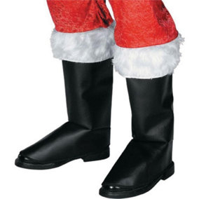 SHATCHI Boot Christmas Party Fancy Dress Costume Accessories Santa Clause Shoe Covers Tops Outfit, Men,Women, Black, One Size