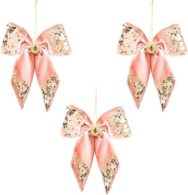 Shatchi Bow Pink 17x22cm - 3Pcs Christmas Hanging Decorations