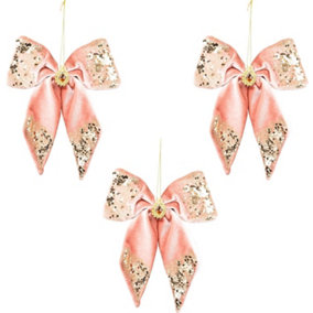 Shatchi Bow Pink 17x22cm - 3Pcs Christmas Hanging Decorations