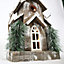SHATCHI Christmas Decoation Battery Operated Wooden House Tabletop Decorated with Berries, Pines and Small Warm White Bulbs