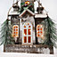 SHATCHI Christmas Decoration Gift Battery Operated Wooden House Tabletop Decorated with Berries, Pines and Small Warm White Bulbs