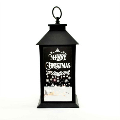 Shatchi Christmas LED Warm White Lantern Lamp Black PVC Frame with Designed and inprinted Christmas Theme