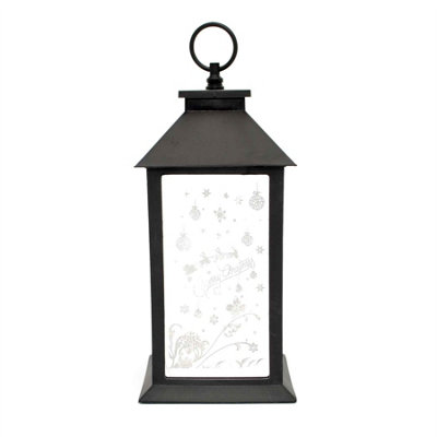 Shatchi Christmas LED Warm White Lantern Lamp Black PVC Frame with Designed and inprinted Christmas Theme