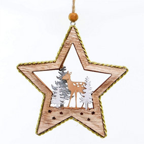 Shatchi Christmas Tree Hanging Decoration Standing Deer Star Shape
