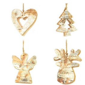 SHATCHI Christmas Tree Ornaments Wooden Aesthetic Hanging Decorations Assorted Shapes 4Pcs