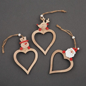 SHATCHI Christmas Tree Ornaments Wooden Aesthetic Hanging Decorations Heart Shape 3Pcs