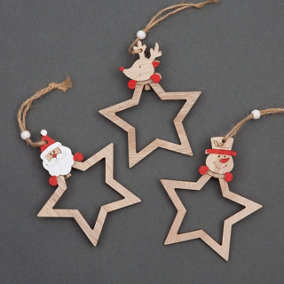 SHATCHI Christmas Tree Ornaments Wooden Aesthetic Hanging Decorations Star Shape 3Pcs