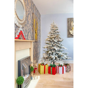 Shatchi Christmas Tree Pre Lit Flocked Snow Covered Luxury Hinged Xmas Home Decor 7FT