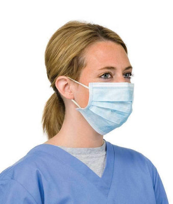 Shatchi disposable facial mask with ear loop, 3 lint, blue, 5pieces