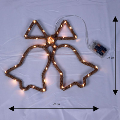 Shatchi Hemp Rope Christmas LED Silhouette Light Bell Shape