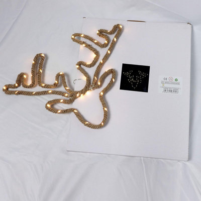 Shatchi Hemp Rope Christmas LED Silhouette Light Deer Shape