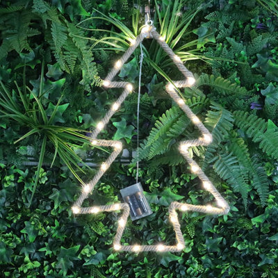 Shatchi Hemp Rope Neon Battery Operated Christmas Tree Silhouette Hanging LED Decoration