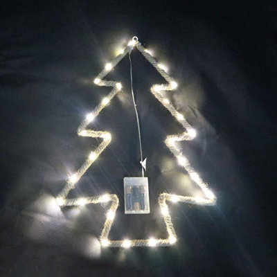 Shatchi Hemp Rope Neon Battery Operated Christmas Tree Silhouette Hanging LED Decoration