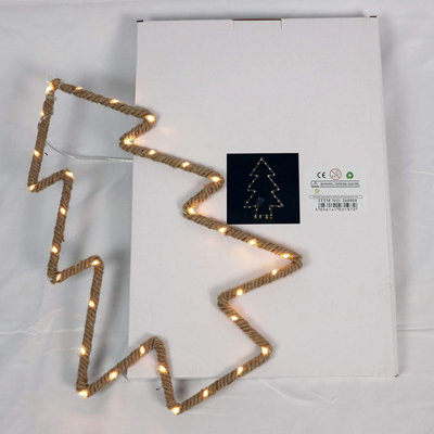 Shatchi Hemp Rope Neon Battery Operated Christmas Tree Silhouette Hanging LED Decoration
