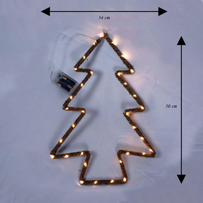 Shatchi Hemp Rope Neon Battery Operated Christmas Tree Silhouette Hanging LED Decoration