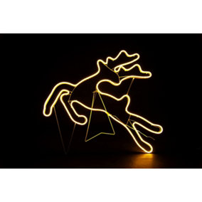 SHATCHI Jumping Reindeer Neon Effect Rope Light Silhouette Double Side 90 Warm White LEDs Christmas Outdoor