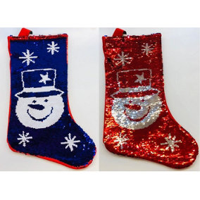 Shatchi Large 45CM Long Novelty 2in1 Snowman Sequin Santa Stocking Sack Socks  Gifts Bag Decorations Toys, Red/White