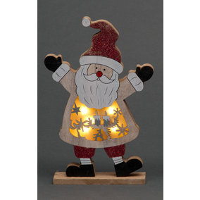 SHATCHI LED Wooden Christmas Santa Home Indoor Table Decorations Ornaments Centrepiece, 27cm, Wood