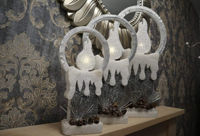 SHATCHI Let It Snow White Christmas Lantern Wooden Warm LED Light Nativity Indoor Decorations - 5