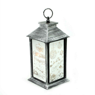 SHATCHI Lights Up LED Christmas Lantern Rustic Silver PVC Warm White Xmas Home Decorations Gifts