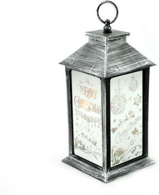 SHATCHI Lights Up LED Christmas Lantern Rustic Silver PVC Warm White Xmas Home Decorations Gifts