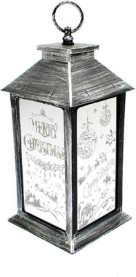SHATCHI Lights Up LED Christmas Lantern Rustic Silver PVC Warm White Xmas Home Decorations Gifts - 3