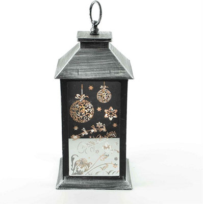 SHATCHI Lights Up LED Christmas Lantern Rustic Silver PVC Warm White Xmas Home Decorations Gifts - 7
