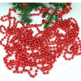 SHATCHI Metallic 24ft Red Hanging Bead Garland Christmas Tree Xmas Home Room Decor Party Tinsel String Chain